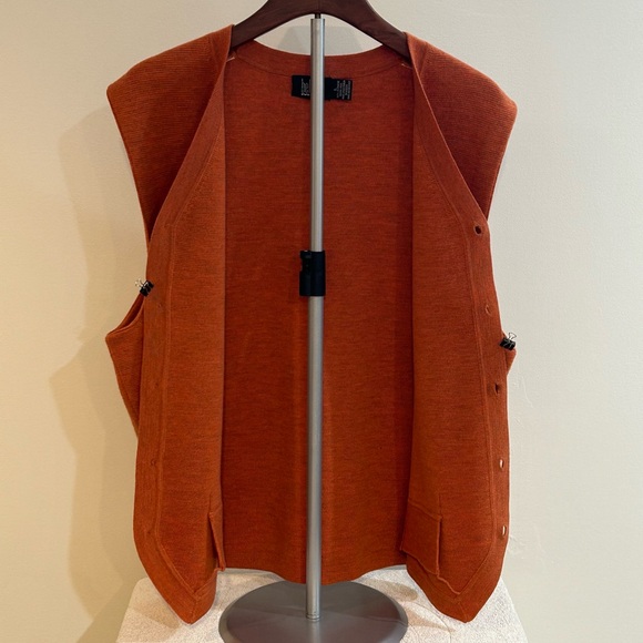 Vtg Belford RST/ORG Button Sweater Vest Gender Neutral Marino Wool Australia L - Picture 2 of 12
